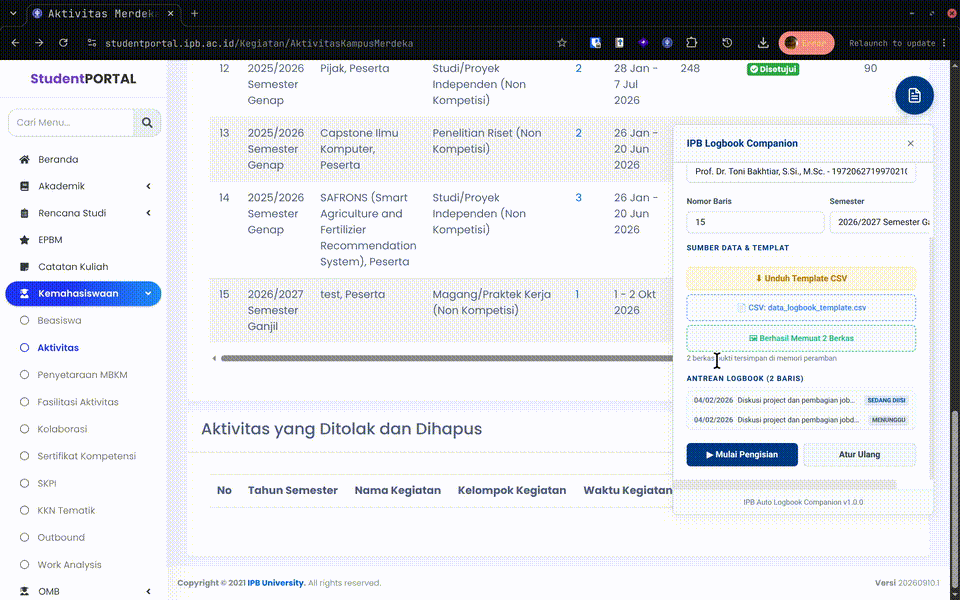 Demo Chrome Extension IPB Auto Logbook